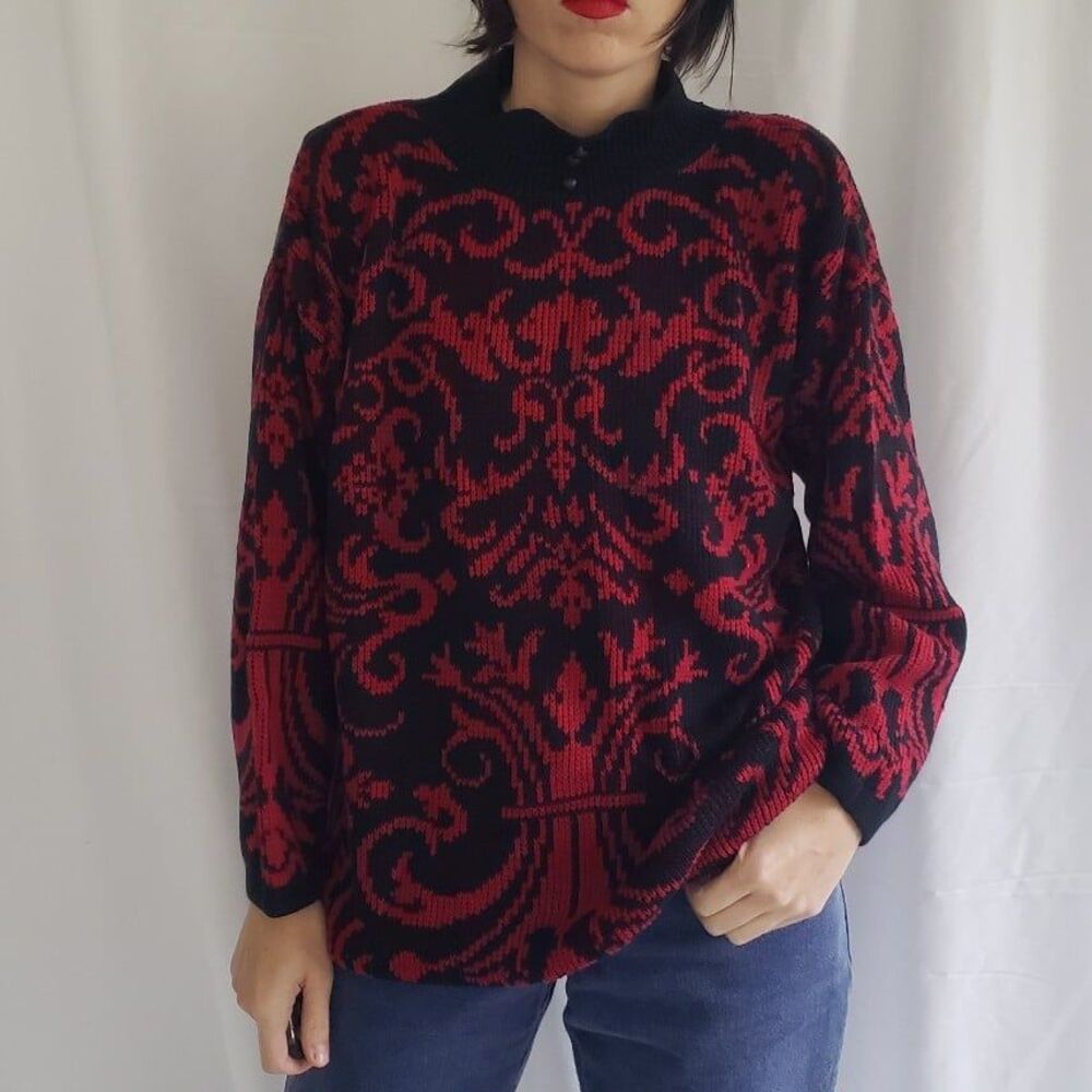 80s Red and‎ Black Mock Turtleneck Sweater